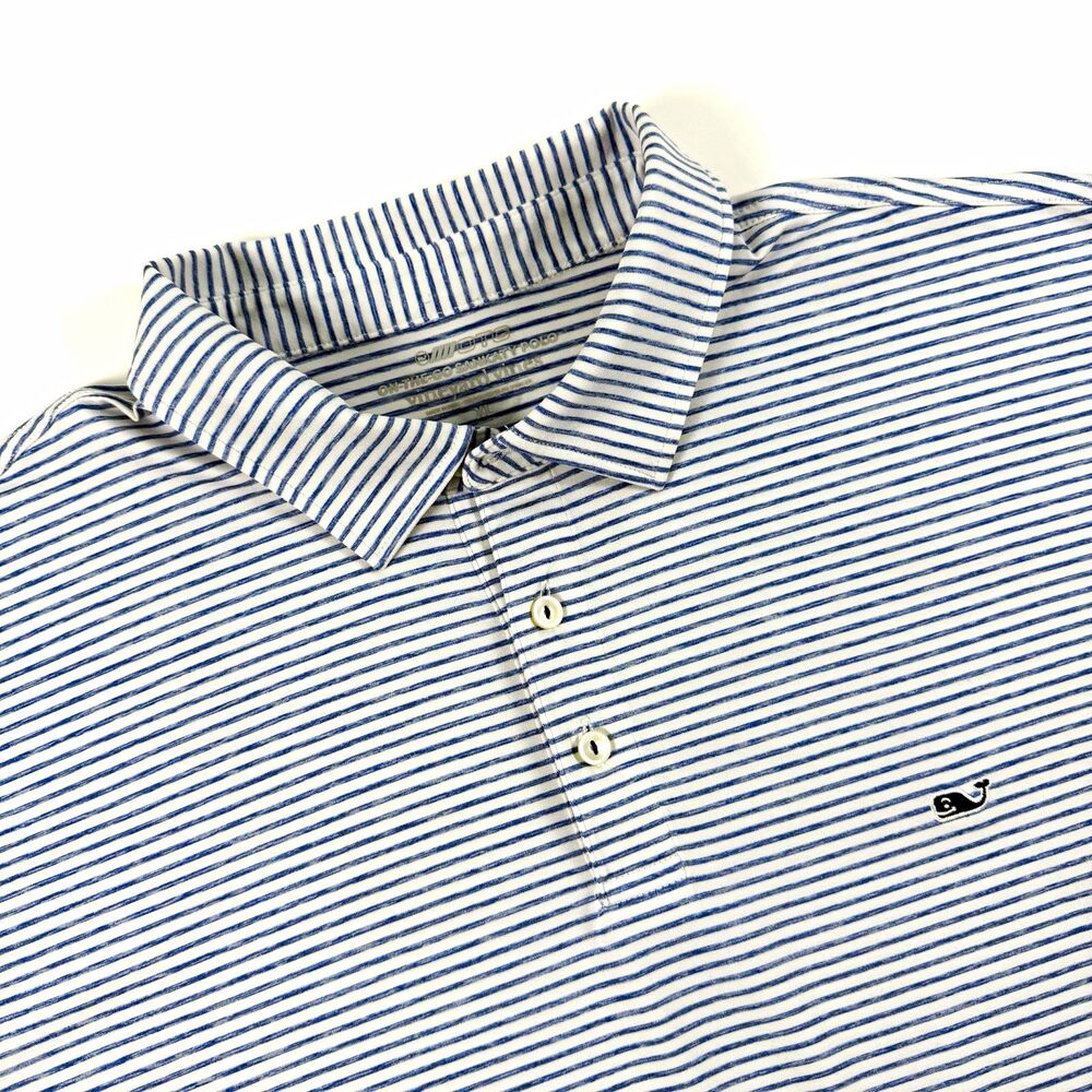 Vineyard Vines On-The-Go Sankaty Polo Mens XL Blue White Stripe Stretch Golf